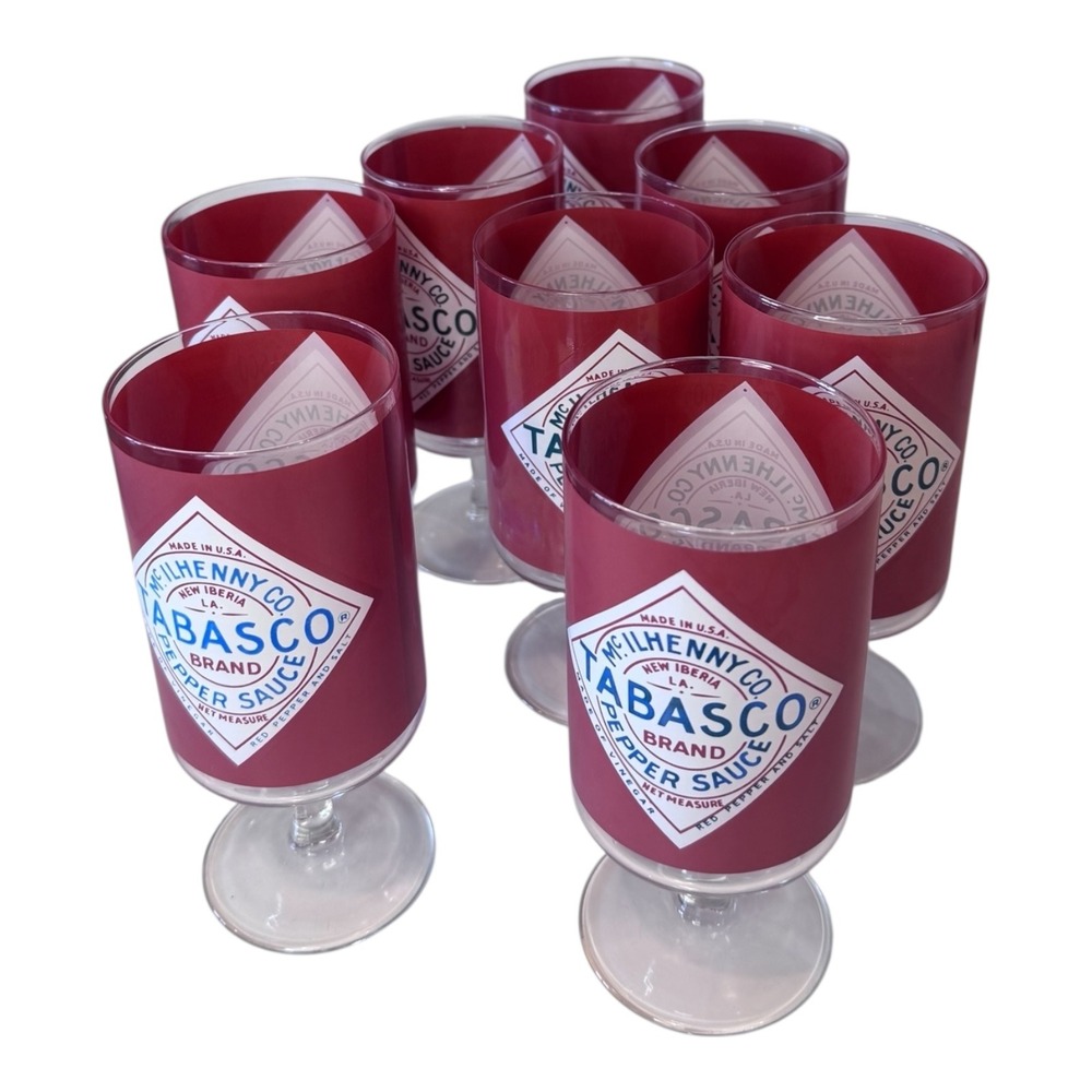 Vintage Tabasco Pepper Sauce Footed Goblets Set of 8 Bloody Mary